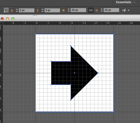 Icon drawn in AI, with a 20pt by 20pt box drawn around it as a bounding box